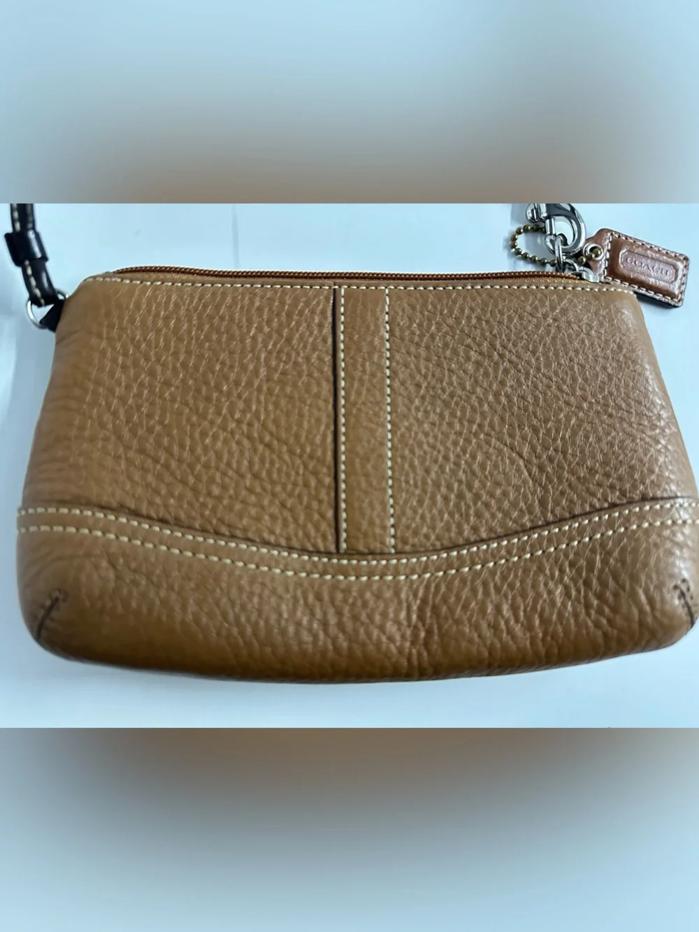 Coach Dark Tan Pebbled Leather Wristlet